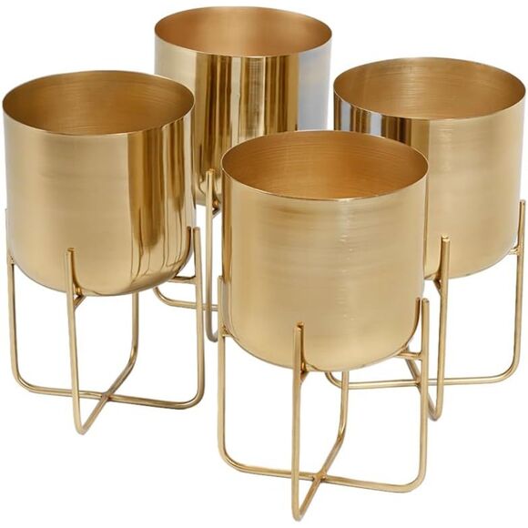 7.25" Diameter & 13" Set of 4 Tall Spaces Living Modern Metal Planter With Stand - Picture 1 of 4